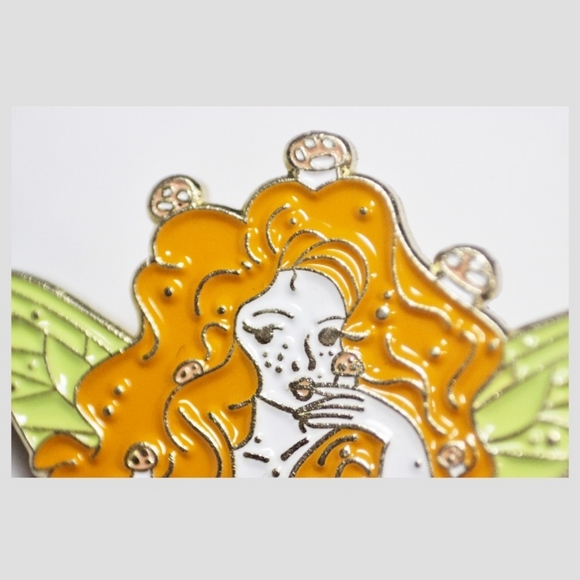 Beautiful orange mushroom forest nymph fairy enamel pin - Picture 4 of 8